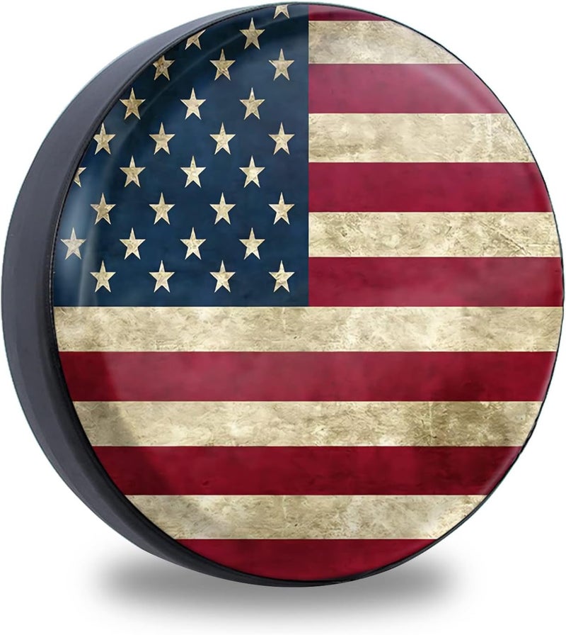 Jusen Retro American Flag Spare Tire Cover Fit for Jeep RV Truck SUV Travel Camper Trailer 14",15",16",17",Waterproof and Dustproof Protection Tires(16" for Diameter 29"-31"/76-79cm) - Image 1